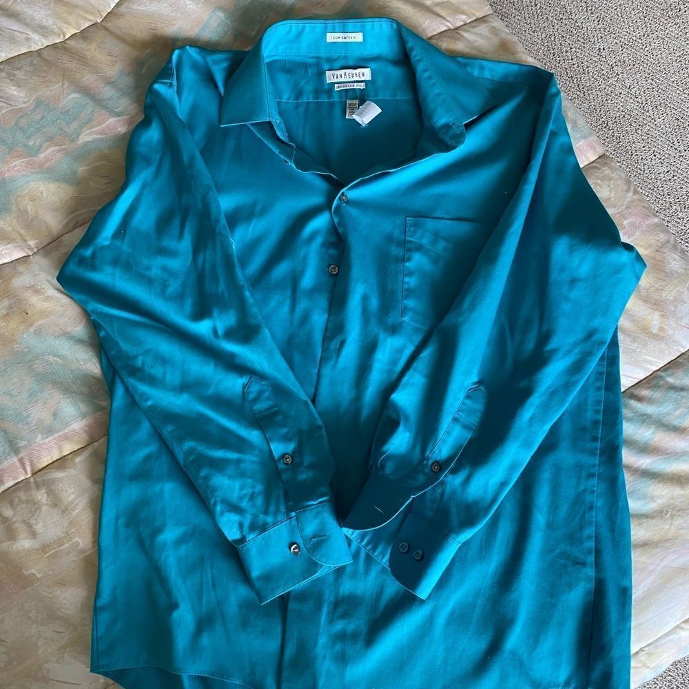 Men’s Dress Shirt by Van Heusen 16-16 1/2- Teal-Like New